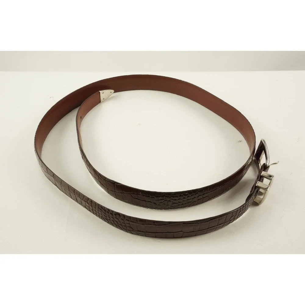 Torino Mens Size 52 Embossed Italian‎ Calfskin Leather Belt Dark Brown Crocodile